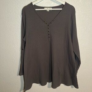 Simply Noelle Taupe Waffle Knit Henley Roll Tab Sleeves Size XXl
